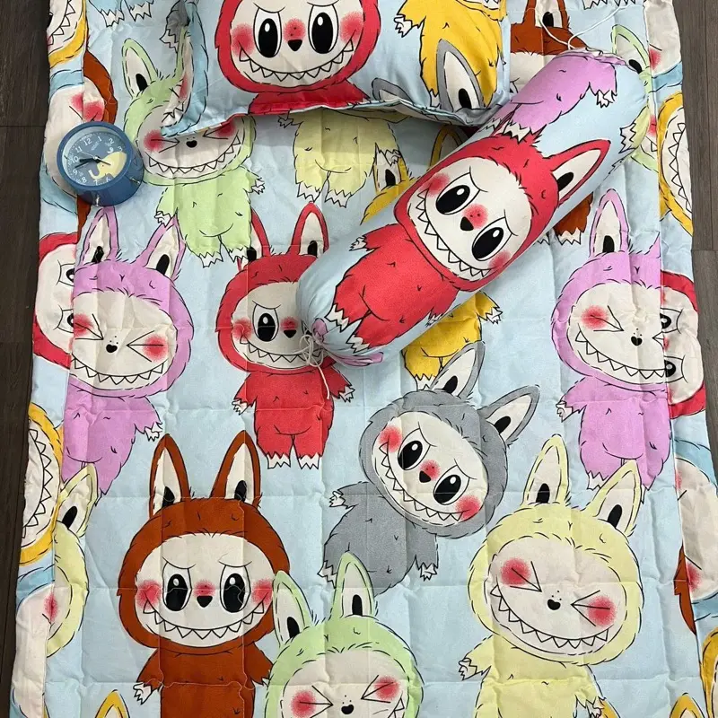Bộ chăn gối nệm cho bé , set 3 món cho bé đi học cotton poly hoạ tiết màu hình thú ngộ nghĩnh