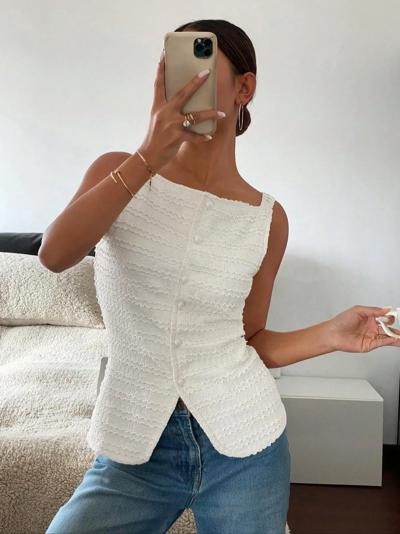 Women's Plain Button Front Sleeveless Top, Elegant Fashion Casual Top for Daily Outdoor Wear, Women Clothing for Summer, Tops