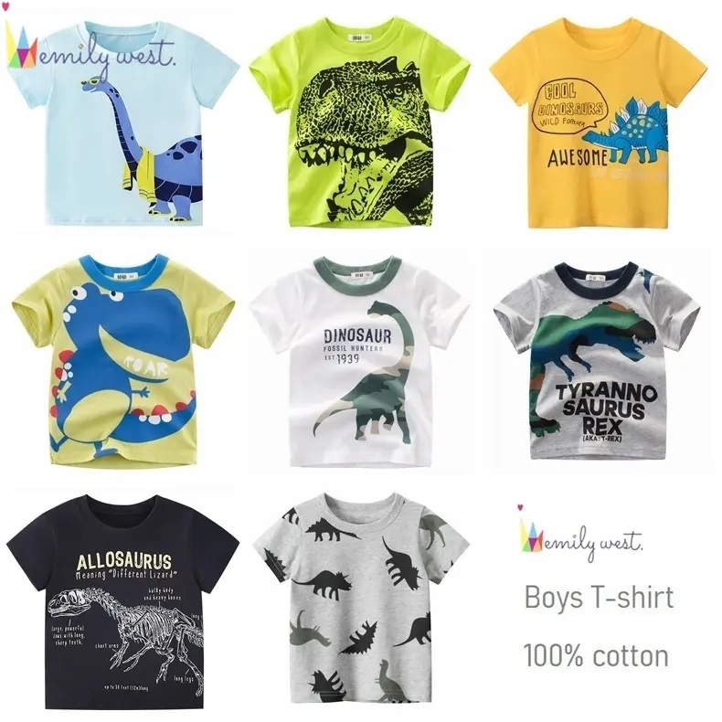 Ready Stock Boys Cotton dinosaur Toddler Kids T-Shirt Cute Cartoon Summer Children Kids round neck short sleeved tops