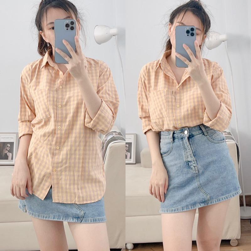 Product Introduction of Áo Sơ Mi Nữ Kẻ Karo Tay Dài Trẻ Trung Năng Động, Áo Sơ Mi Nữ Tay Dài Freesize Chất Cotton Bột Dày Dặn 31