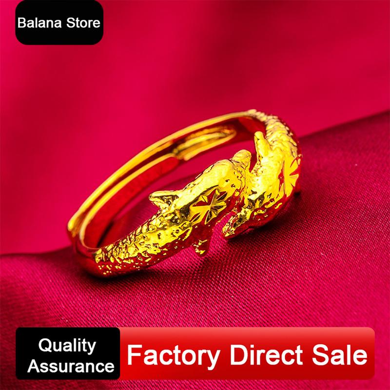 Nhẫn Hình Cá Heo, Vàng, Dành Cho Nam Và Nữ, Được Làm Bằng Titan, Mạ Vàng 24K, Có Thể Điều Chỉnh, Đồ Trang Sức 1