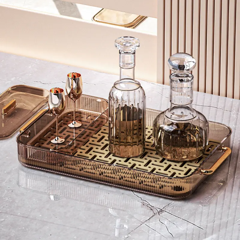 Khay trà, khay úp ly cốc trong suốt 2 lớp kèm hộp lưu trữ đựng trà, cafe đa năng chất liệu nhựa acrylic cứng cáp 3