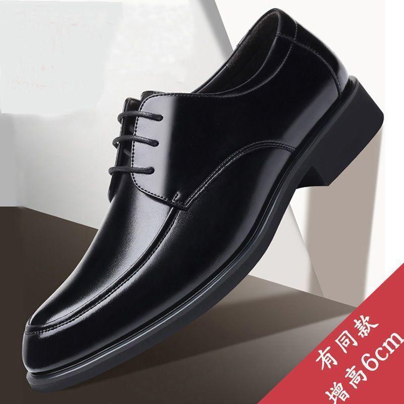 Giày Da Trẻ Trung Da Bò Thật Đế Tăng Chiều Cao Giày Da Công Sở Trang Trọng Thoáng Khí Giày Nam Màu Đen Ren Giày Cao Gót Đầu Tròn Đế Mềm 3