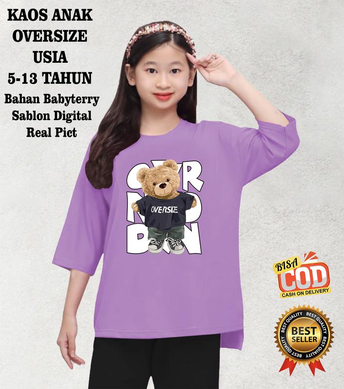 Kaos oversize anak perempuan Bear OVR Usia 6-13 THN Sablon DTF 1