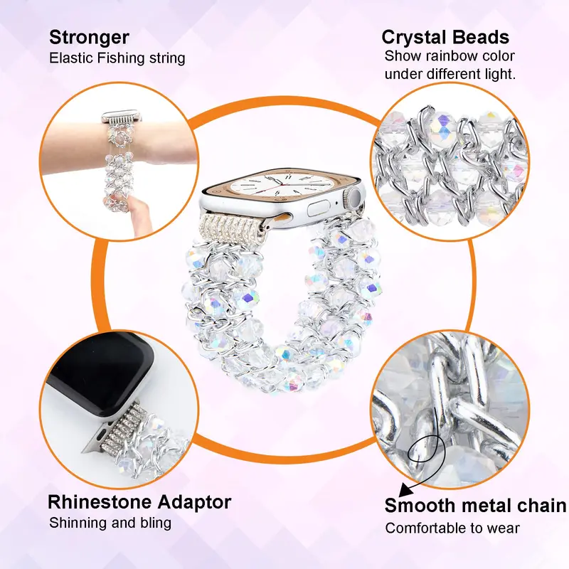 Shiny Bead Replacement Band, Faux Pearl Decor Watch Band, Watch Band for Apple Watch, Wearable Accessories for Apple Watch Ultra Series SE 9 8 7 6 5 4 3 2 1 4