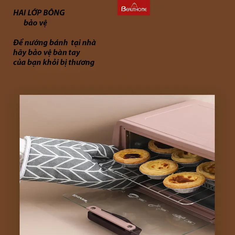 Găng tay chống nhiệt Găng tay nhà bếp làm bánh chống nóng chất Vải Thô Trần Bông 2 Lớp bền đẹp 7