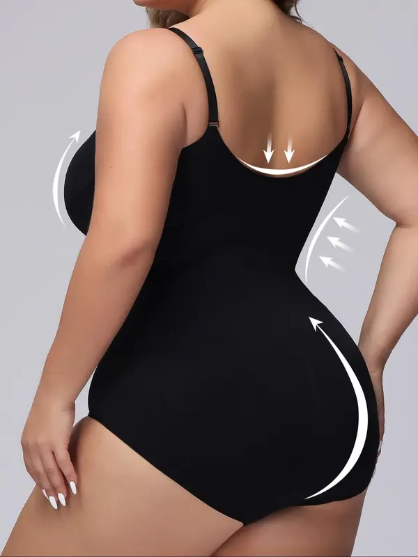 Plus Size Plain Adjustable Strap Shapewear Bodysuit, Summer Clothes, Casual Open Crotch Design Cami Bodysuit for Daily Wear, Women's Shapewear, Shapewear for Women 6