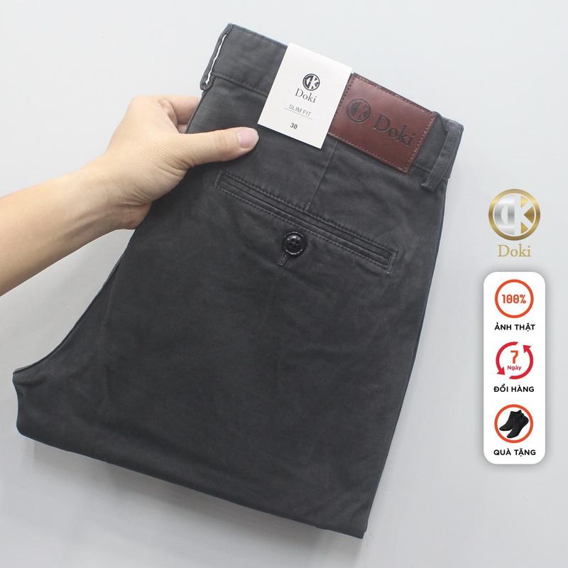 Quần Kaki Nam Doki Cao Cấp Màu Ghi đậm DKC-11, Quần Kaki Dáng Ôm Đứng Chất Vải Co Giãn Dày Dặn, Không Nhăn Bai Xù