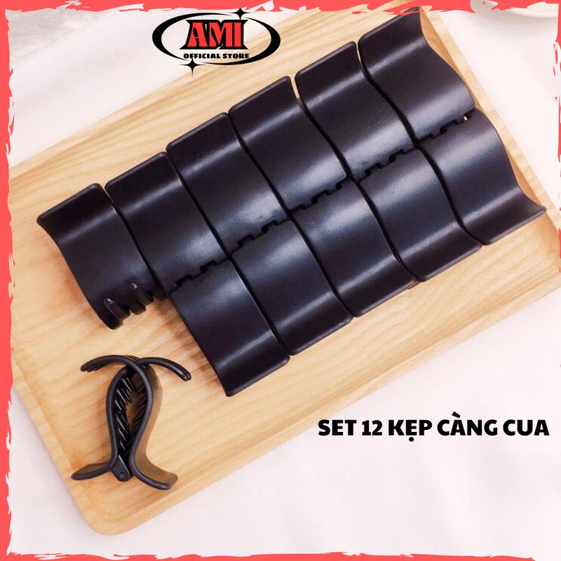 Set 12 Cái Kẹp Tóc Càng Cua 5 Răng Đen Nhám , Đen Bóng AMI