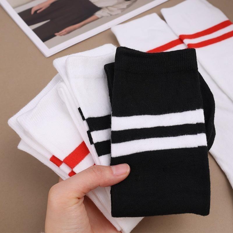 Tất Dài Sọc, Dành Cho Phụ Nữ Và Trẻ Em Gái, Phong Cách JK, Làm Bằng Bông, Có Màu Đen Và Trắng, Tất Cao Đến Đầu Gối, Ống Dài Đáng Yêu, Giữ Ấm Chân, Tất Bắp Chân 6