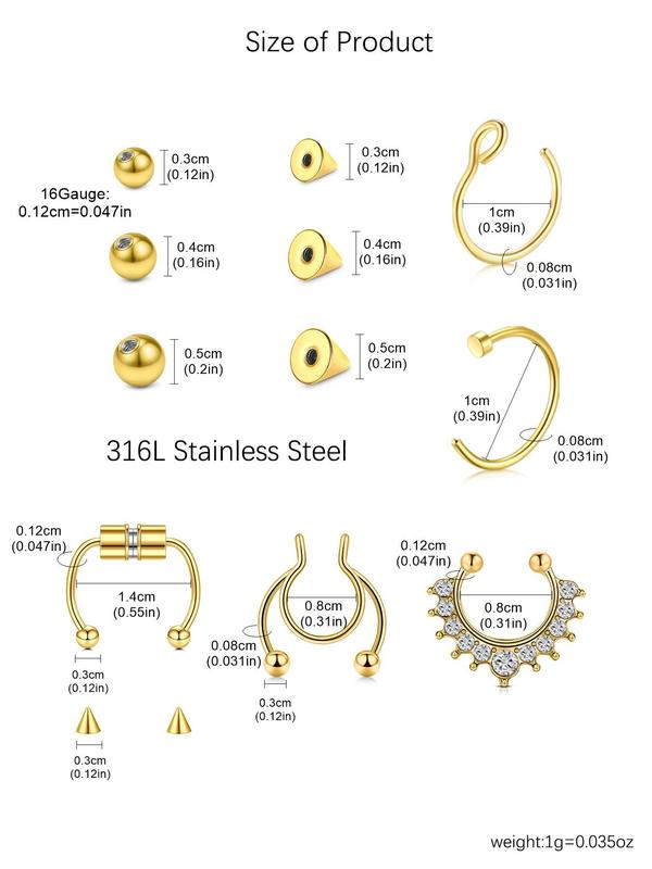 Fake Eyebrow Ring Fake Lip Labret Studs Replacement Balls Spike with  Sticker,  Non-piercing Body Jewelry, Fashion Accessories for Women & Men 4