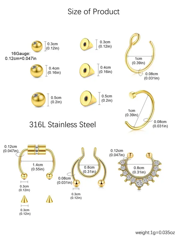 Fake Eyebrow Ring Fake Lip Labret Studs Replacement Balls Spike with  Sticker,  Non-piercing Body Jewelry, Fashion Accessories for Women & Men 4