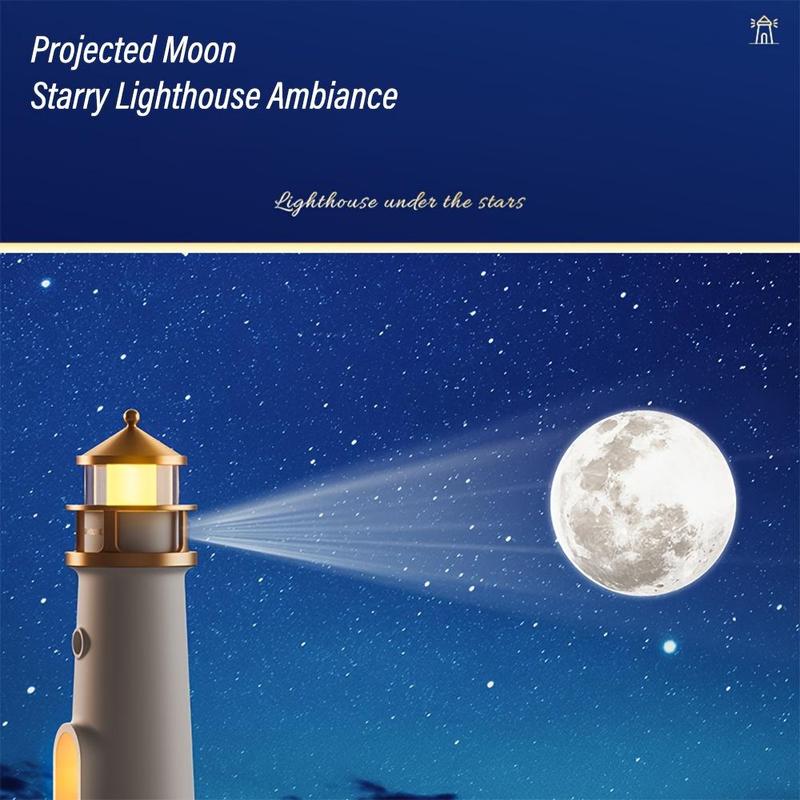 Moonlight Lighthouse Projection Light with Motion-Sensor Night Light, USB Rechargeable Lighting, Bedroom Bedside Lamp, LED Moonlight Projection Ambient Light 7