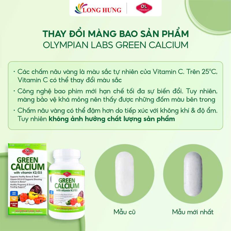 Viên uống Olympian Labs Green Calcium bổ sung canxi hữu cơ (100 viên) 1