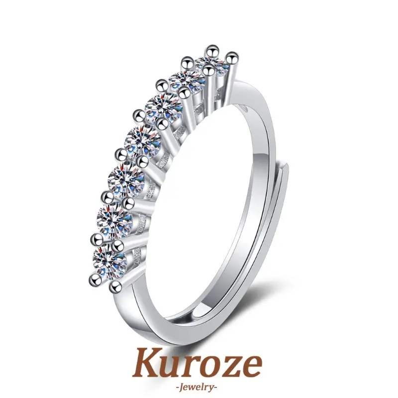 Nhẫn S925 Màu bạc Kuroze, thanh lịch, khóa thấp, Moissanite, vật trang trí nâng cao