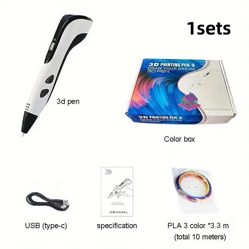 Product Introduction of 3D Printing Pen Set, 1 Set USB Charging 3D Drawing Pen with 3 Colors 3.3m PLA, Creative Painting Pen, Art & Handmade Gift 5