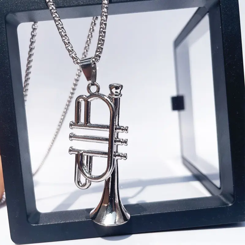 Vòng Cổ Mặt Dây Chuyền Nhạc Saxophone, Phong Cách Hip Hop, Thiết Kế Châu Âu Và Mỹ Cổ Điển Thích Hợp Cho Nam Và Nữ, Thời Trang Hợp Xu hướng Đồ Trang Sức Dây Chuyền Áo Len Âm Nhạc 2