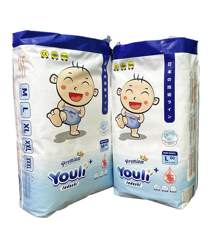Hai Bịch Tã Bỉm Youli Tý Quậy, Công Nghệ Hạt Sap Và Mặt Bông , Mỏng, Mềm, Thoáng Mát, Thấm Hút Tốt   Cho Bé  ,Size Dán M66 Quần M66/L60/XL54/XXL50/3XL46 Cho Bé Nữ Women
