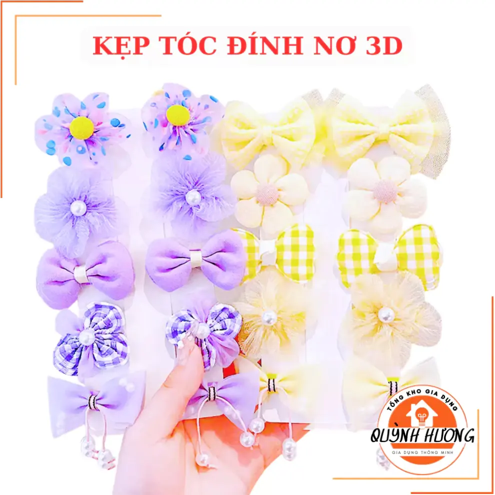 Set 10 Kẹp tóc NƠ 3D mix màu hoạ tiết dễ thương, xinh xắn cho bé - Mix màu
