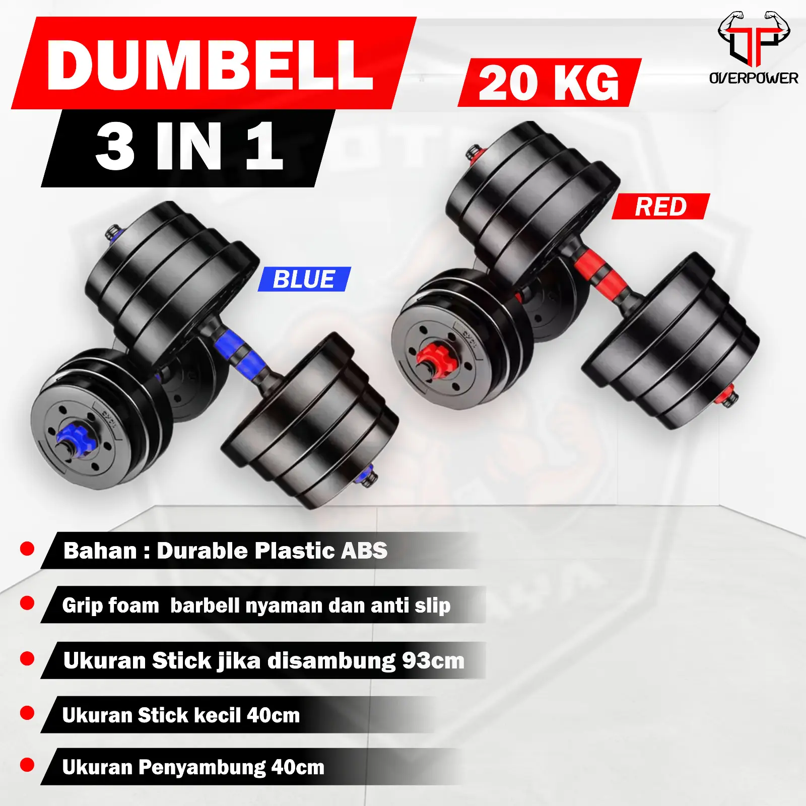 Dumbell Barbell Set 3 in 1 20KG | Dumbel Barbel | Alat Fitness