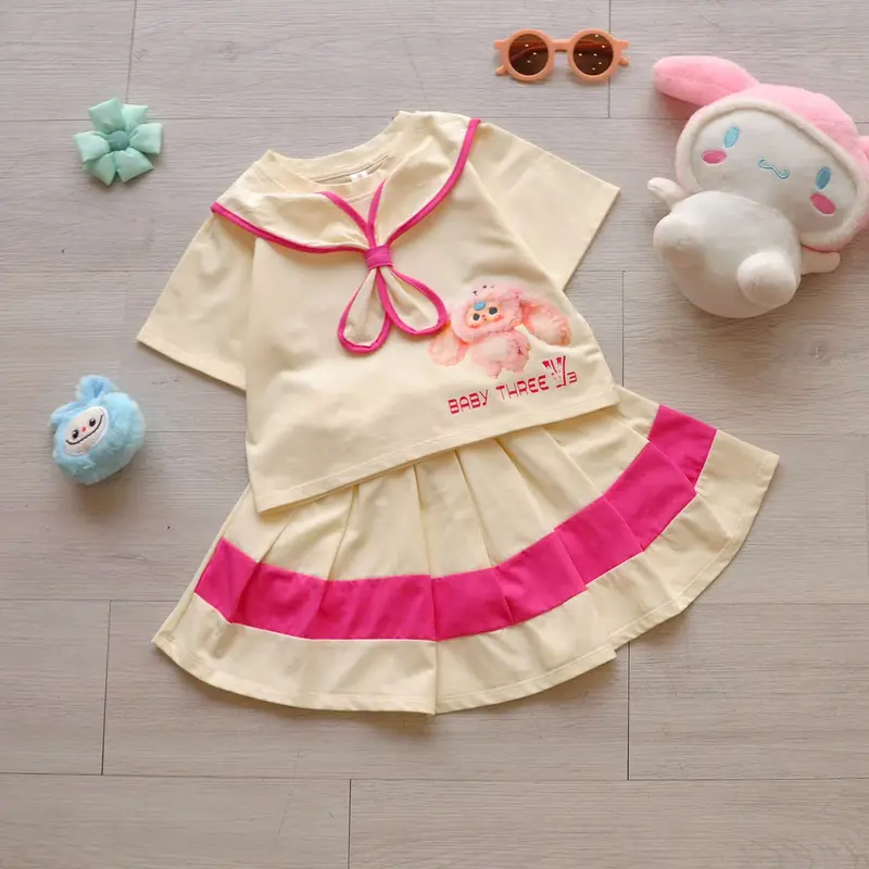 SALE KẾT THÚC MÃ - Set áo thun Vải Cotton baby three phối chân váy xếp ly siêu xinh cho bé gái F09 - GABO House 4
