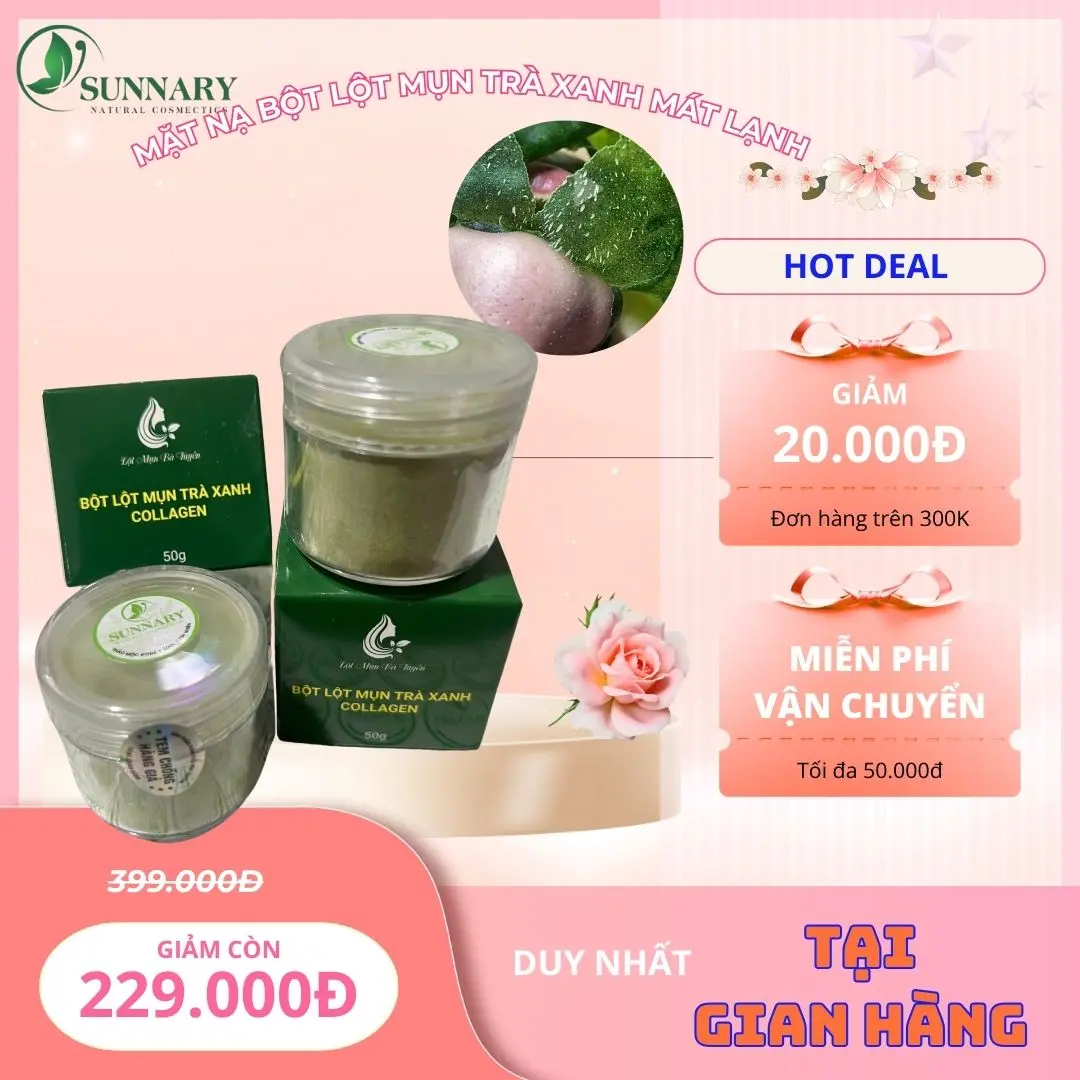 Mặt nạ bột lột mụn trà xanh mát lạnh trắng da tặng Serum phục hồi Skincare