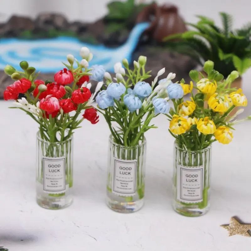 Mini Simulation Daisy Flower in Vase, 1 Count Mini Flower Vase, Miniature Home Decor, Pocket Dollhouse Accessories, Fruit 4