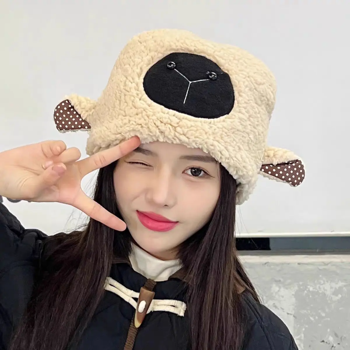 Mũ Lông Mịn Cừu Nhỏ Cho Trẻ Em, Mũ Dày, Mũ Mùa Đông Ngọt Ngào Và Dễ Thương, Có Tai, Mũ Tay Áo TikTok, Mũ Lông