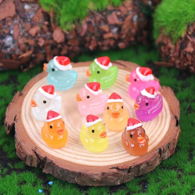 Mini Cartoon Duck Decorative Ornament, 20pcs/50pcs Luminous Duck Decoration, DIY Handmade Resin Accessories, Micro Landscape Decoration, Fish & Aquatic Supplies, Christmas Gift 6