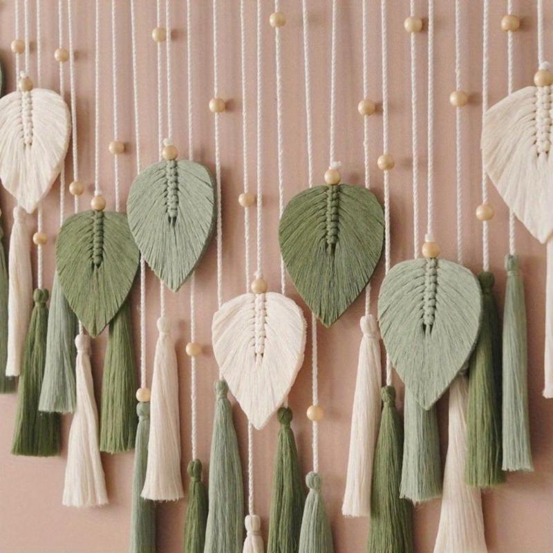 Boho Style Leaf Design Wall Decor, Creative Handmade Woven Wall Art, Wall Hanging Decor for Home Living Room Bedroom 1