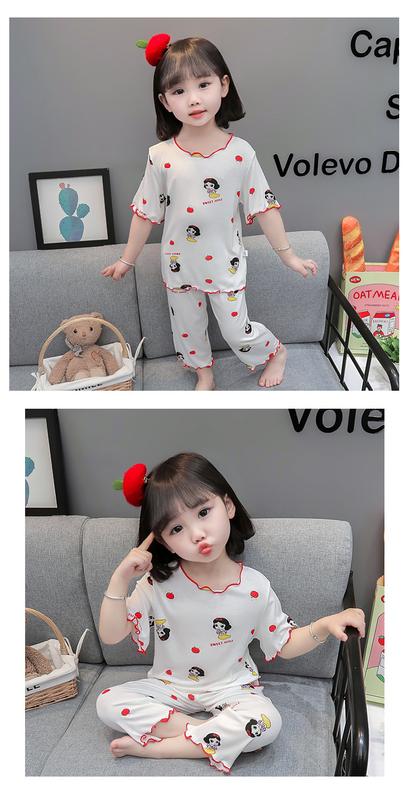 Product Introduction of ชุดนอนเด็ก ชุดฤดูร้อน ทำจากผ้าไหมน้ำแข็ง สำหรับเด็กผู้หญิง บาง เหมาะสำหรับเครื่องปรับอากาศ ดีไซน์ลูกไม้และลายการ์ตูน แขนสั้น ชุดเลานจ์ 9