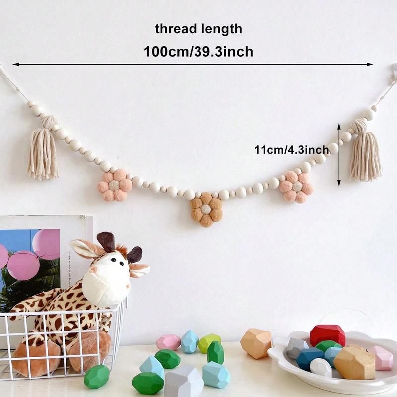 Flower & Tassel Decor Hanging Banner, 1 Count Cute Hanging Decor for Kids Room, Wall Decor for Home Living Room Bedroom, Home Decor 1
