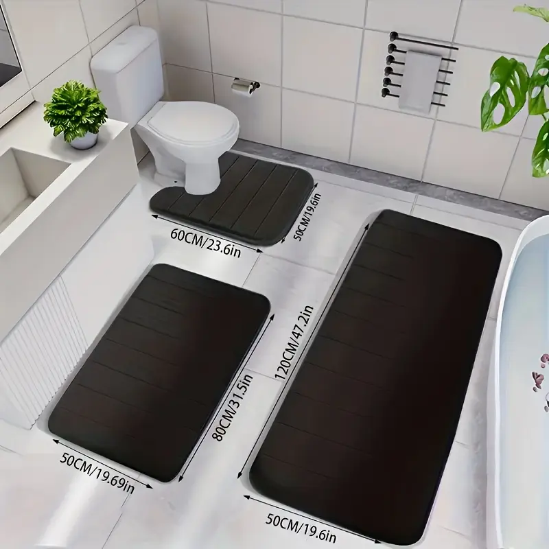 3pcs Luxury Ultra-Soft Non-Slip Bath Mats Set - Quick-Dry Knitted Fabric, Colorful Geometric Design, Durable PVC Backing, Machine Washable, Indoor Entrance Mats for Bathroom and Kitchen, Bathroom Floor Mat | Geometric Pattern Mats | Quick Dry Mats, Bathro 2