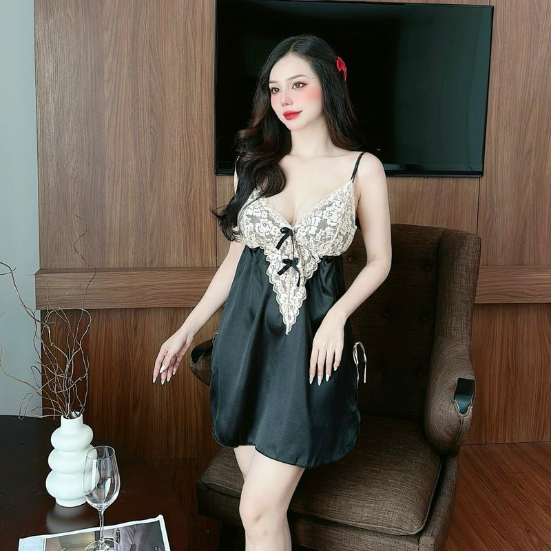 Váy Ngủ Xesy Nữ Không Kèm Quần,Đầm Ngủ 2 dây Chất Liệu Phi Lụa Free Size 40-55kg Dress Women