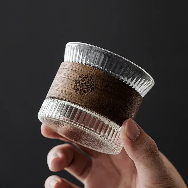 Ly thủy tinh vòng gỗ, miệng loe thiết kế độc đáo, mới lạ- Cốc thủy tinh uống trà, cafe, decor quán 6