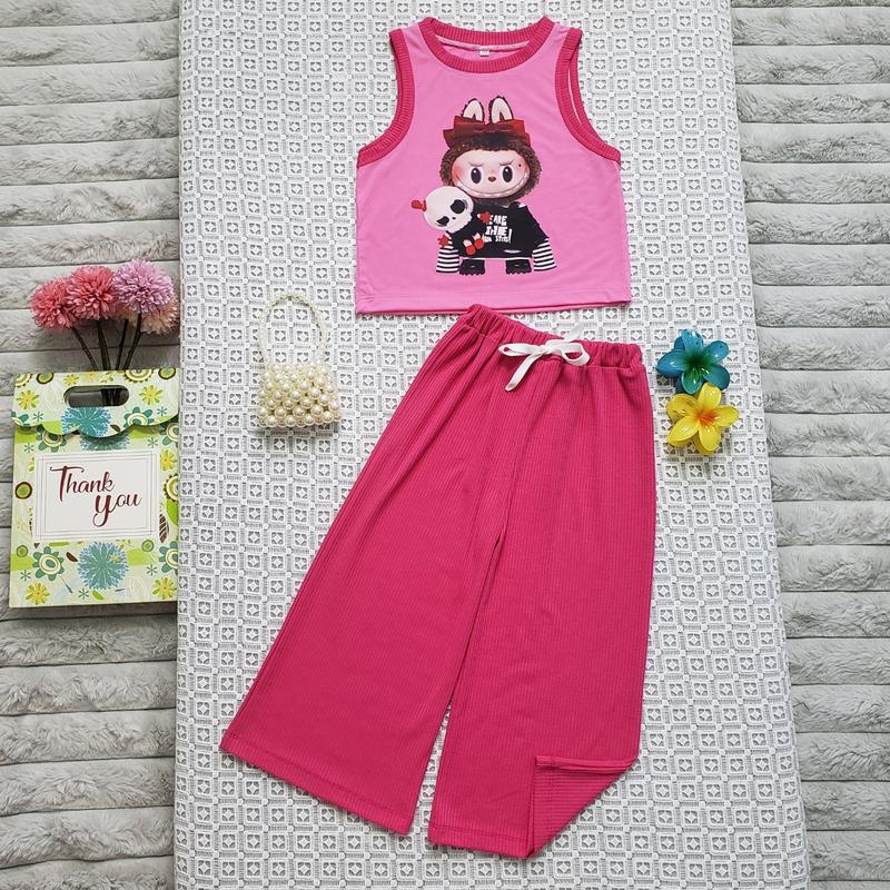 8-40kg Đồ bộ bé gái quần lửng áo cổ tròn tay ngắn chất liệu thun cotton thoáng mát ,in hình labubu dễ thương ,sét bộ bé gái cho các bé từ 8kg tới 40 kg HANA KIDS cho bé gái Vải Cotton Áo Thun