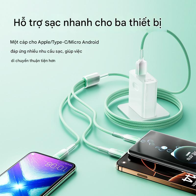 Cáp dữ liệu 3 trong 1 , gradient 120w, sạc siêu nhanh, cáp sạc điện thoại di động, type c , lightning. usb micro
