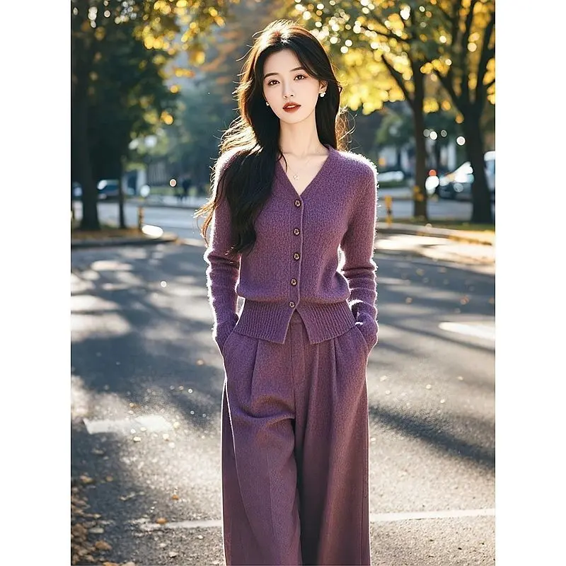 Bộ Đồ Hai Mảnh, Màu Tím, Dành Cho Mùa Thu Và Mùa Đông, Phong Cách Nóng Bỏng Năm Nay, Dòng Muối Đẹp, Cảm Giác Rộng Rãi Cao Cấp, Thích Hợp Cho Mùa Thu, Phong Cách Trẻ Trung