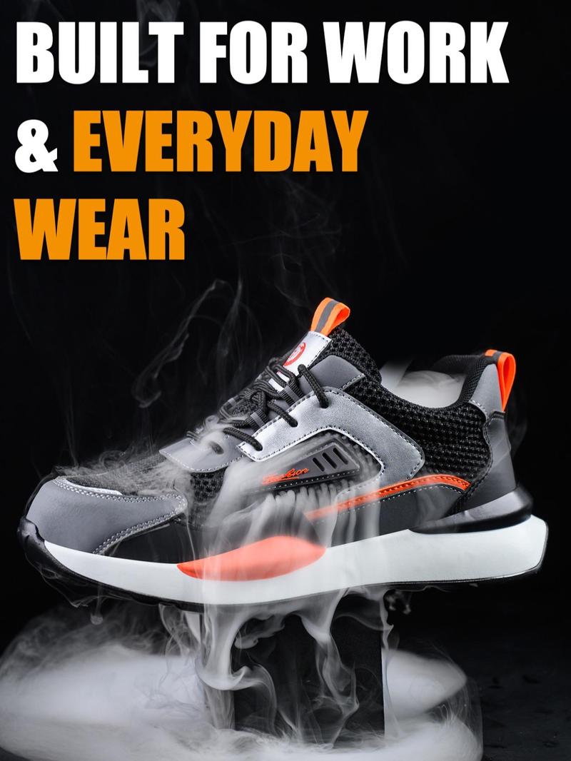 Product Introduction of Men's Patchwork Lace Up Low Top Safety Shoes, New Style Breathable Comfortable Anti-slip Work Shoes, Non-slip Anti-smash and Anti-puncture Safety Shoes for Men, National Day Offers Valentine's Day Gift for Men 5