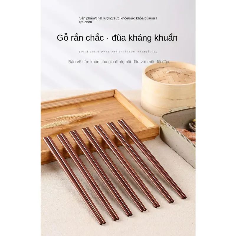 Combo 10 đôi đũa Gỗ Tự Nhiên Không Sơn Không Sáp Gỗ Đàn Hương Đỏ Kháng Khuẩn, Chống Nấm Mốc, Chống Trượt, Chống Nhiệt Độ Cao Nhà Bếp 4