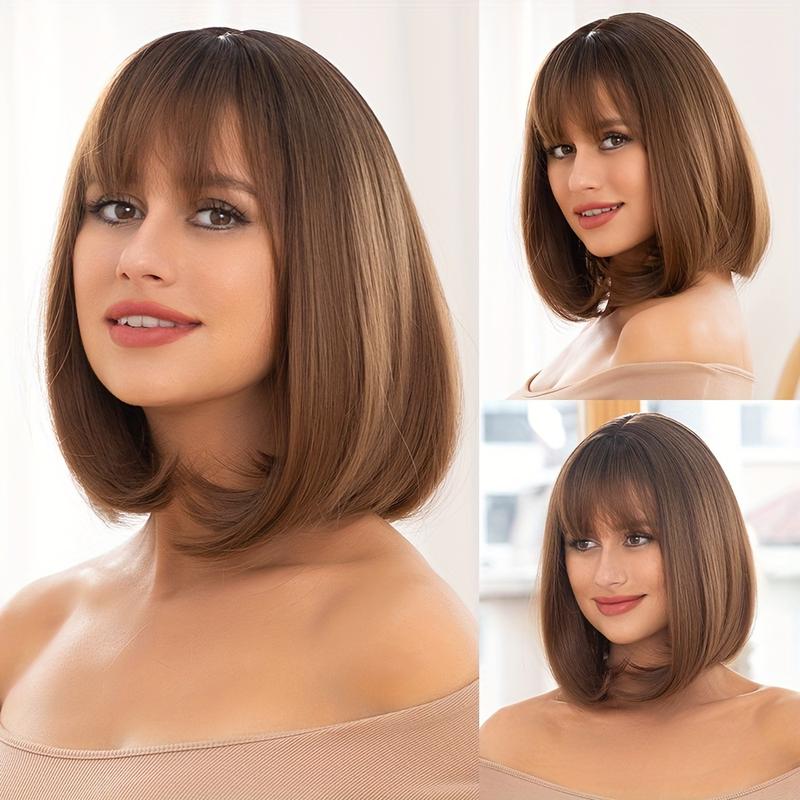 Product Introduction of 30.48cm Short Straight Bob Cut Wig With Bangs Synthetic Wig Beginner Friendly Heat Resistant Costume Wig 0