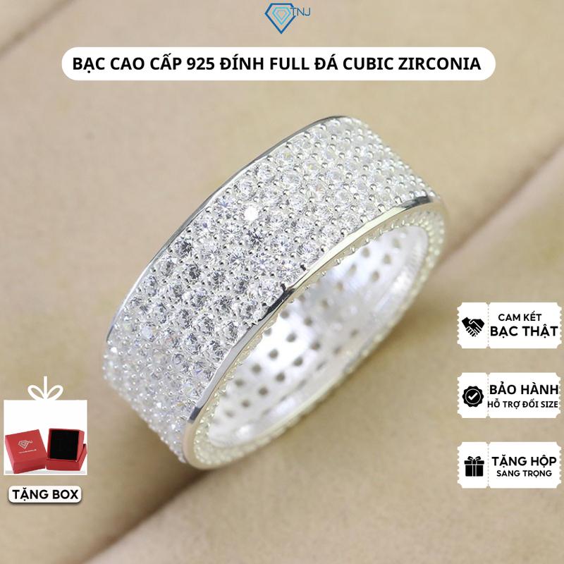  Nhẫn bạc nam tròn bản lớn đính full đá cao cấp NNA0686 