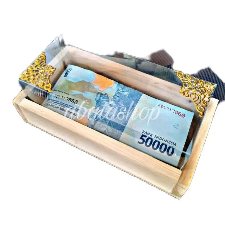 Kotak Mahar Uang Kayu Style Rustic Termurah Putih dengan Hiasan Siku Pojok - Tisu, Celengan, Kalender, Yoyo, Sandal, Selempang, Buah, Kosmetik, Kertas Jati