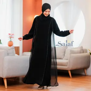 Baju Gamis Abaya Turkey Hitam Mewah Muslim Wanita Dress Bordir Dewasa Turki - Nabila