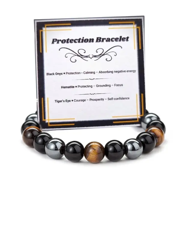 Natural Tiger Eye Stone Beaded Bracelet, Unisex Elastic Bracelet for Men & Women, Fashion Accessories for Daily Wear 1