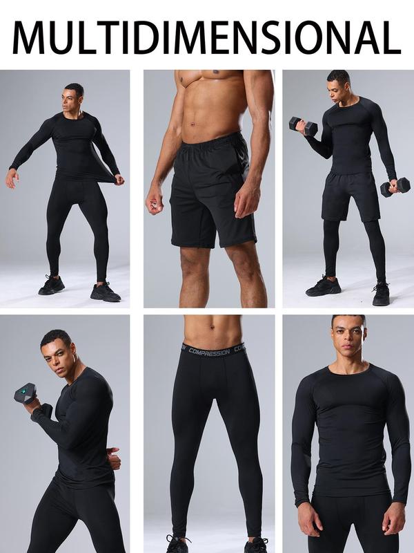 Men's Tracksuit Set, Long Sleeve T-shirt & Letter Tape Leggings & Drawstring Pocket Sports Shorts, Summer Sports Outfits Set for Men Golf 5