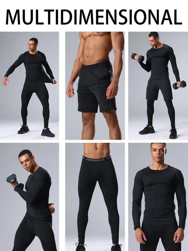 Men's Tracksuit Set, Long Sleeve T-shirt & Letter Tape Leggings & Drawstring Pocket Sports Shorts, Summer Sports Outfits Set for Men Golf 5