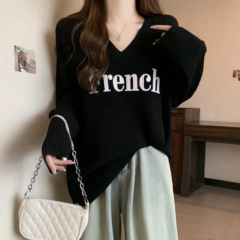 Product Introduction of Áo Thun Dài Tay Dáng Rộng Cổ Chữ V, Cỡ Lớn, Phong Cách Lười Biếng, Quần Áo Nữ, Phong Cách Mới Đầu Thu, Che Thịt, Dễ Phối Đồ, Áo Thường Ngày Dài Trung Bình Thời Trang 23