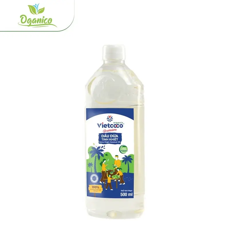 Dầu Dừa Tinh Khiết Organic VIETCOCO Chai 500ml - Làm đẹp, Nấu Ăn, Massage 1