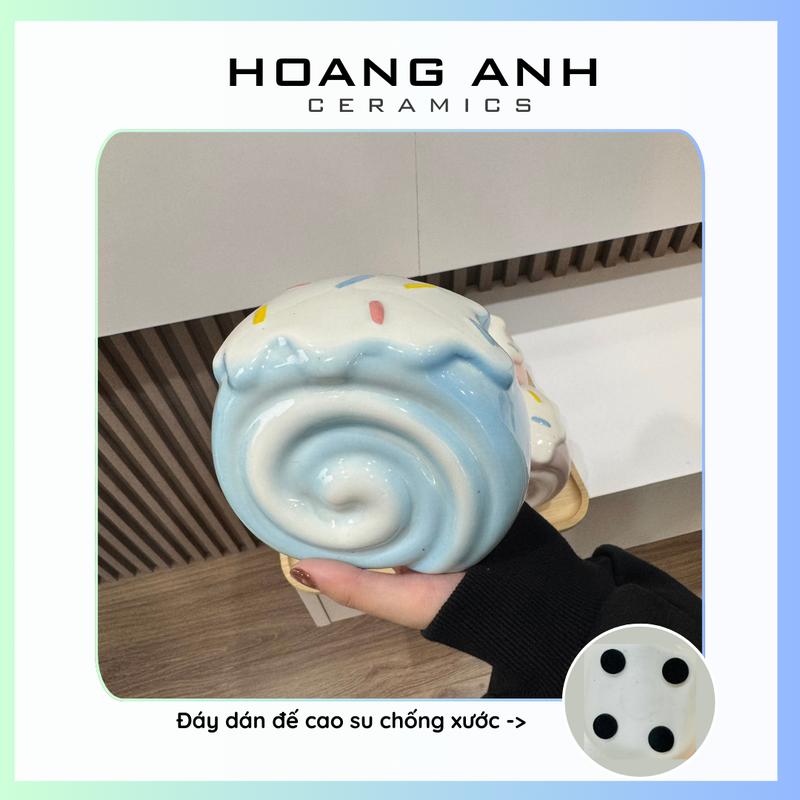Heo sứ tiết kiệm - Bánh cuộn kem gốm sứ đựng tiết kiệm - Heo đất tiết kiệm hình bánh cuộn - HOANG ANH CERAMICS Ống Tiết Kiệm Đựng Tiền Ống Heo Đồng